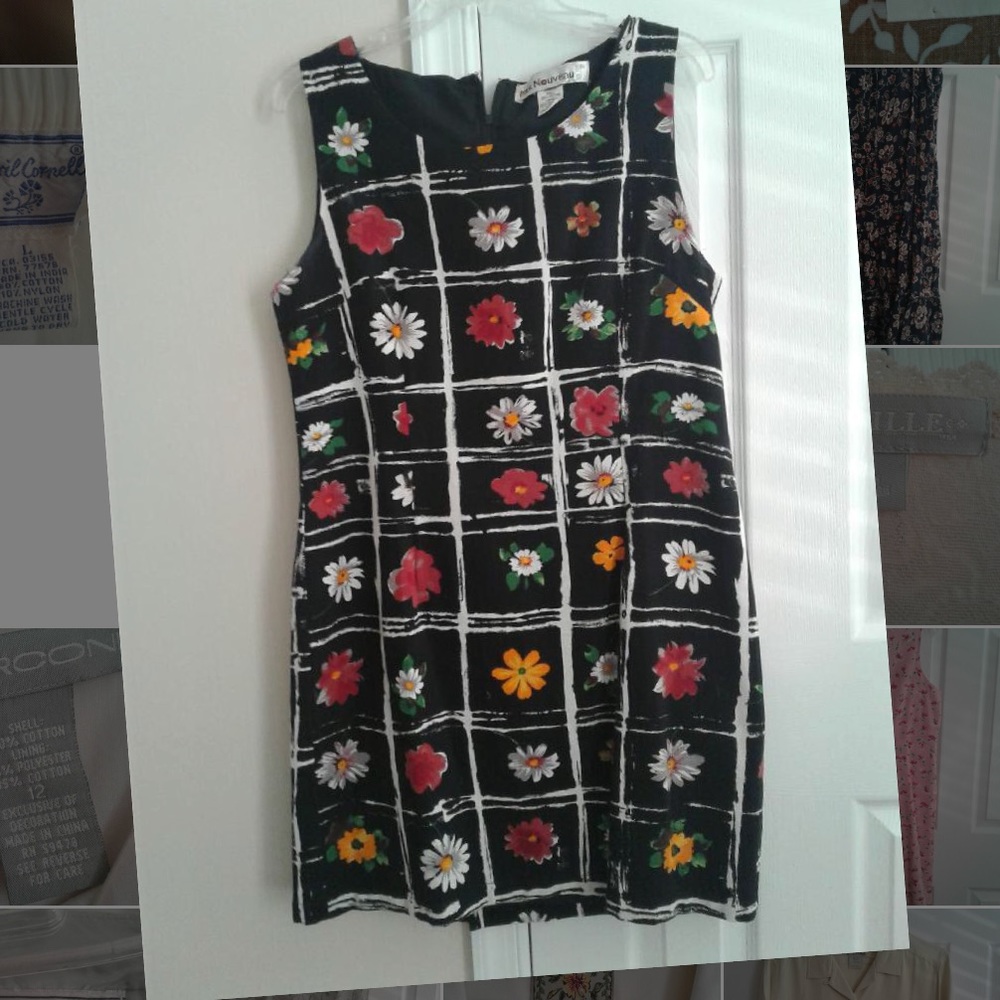 Black Patterned Mini Sheath Dress Size 16